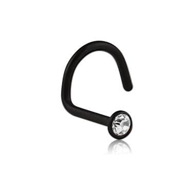 Black PVD Coated Swarovski Large Left Curve Nose Stud in Titanium