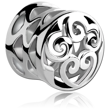 Curly Heart Double Flared Hollow Plugs in Surgical Stainless Steel