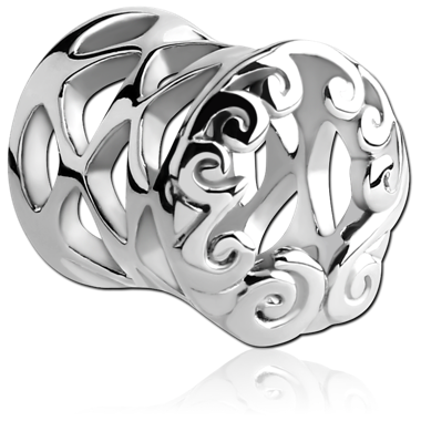 Filigree Double Flared Hollow Plugs in Surgical Stainless Steel
