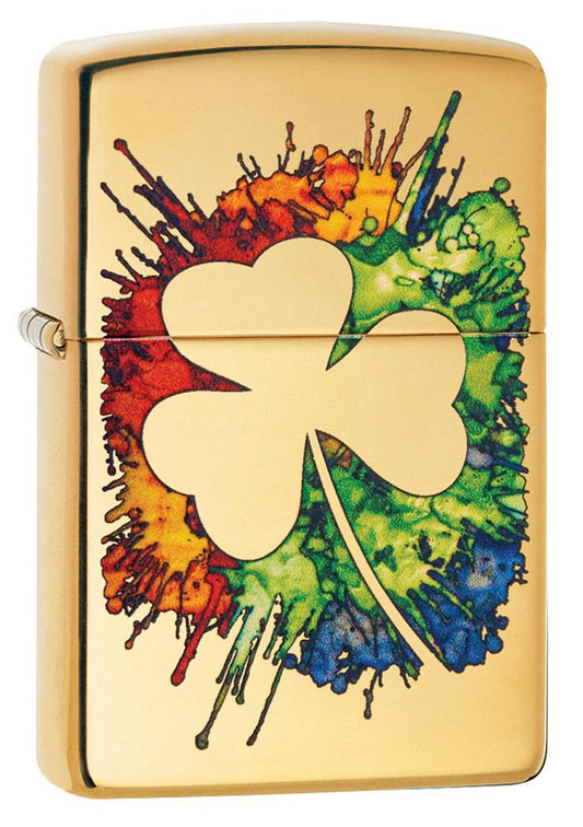 Graffiti Clover High Polish Brass Zippo