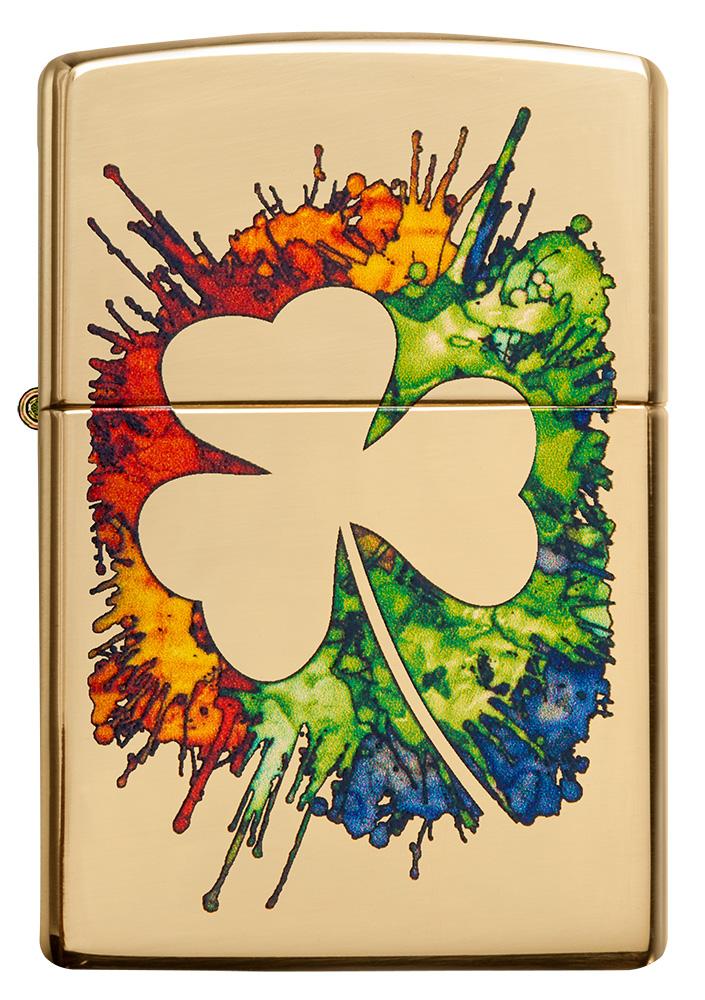 Graffiti Clover High Polish Brass Zippo