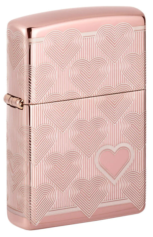 High Polish Rose Gold Hearts Zippo