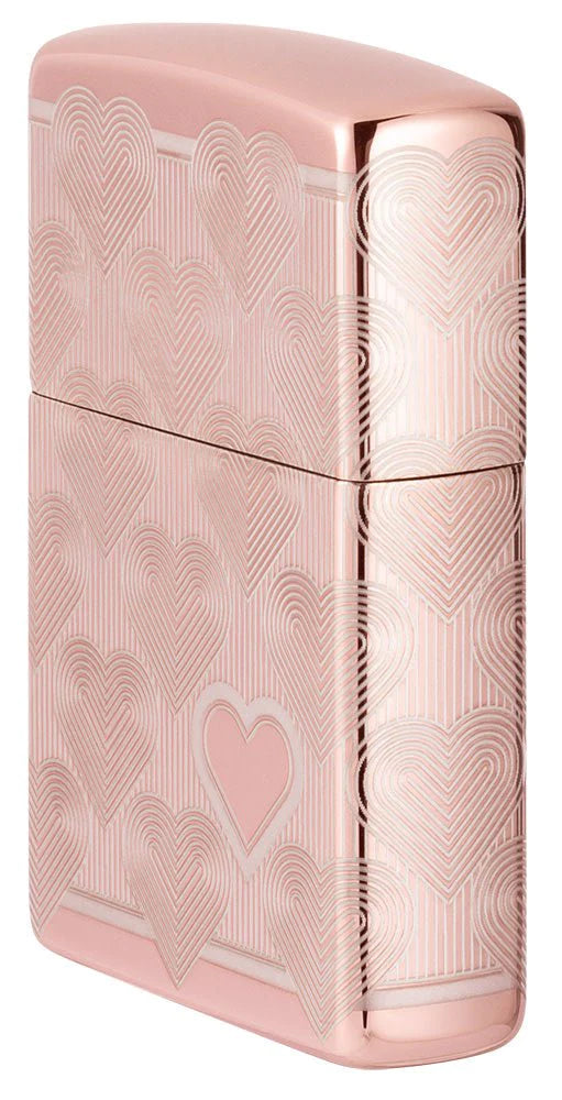 High Polish Rose Gold Hearts Zippo