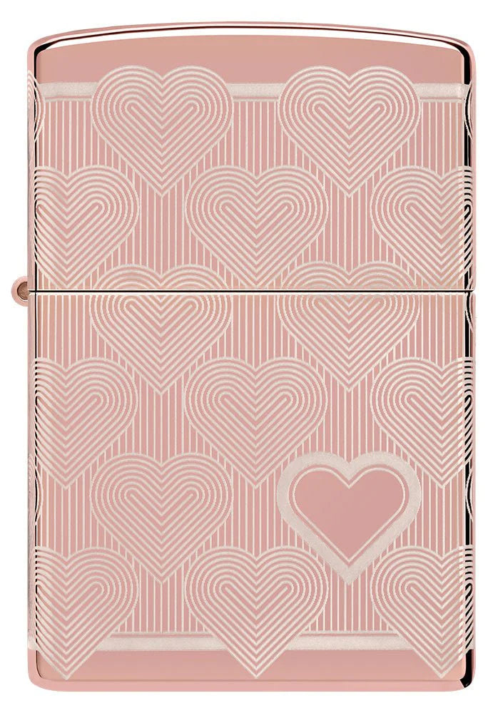 High Polish Rose Gold Hearts Zippo