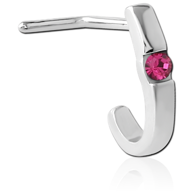 Fuchsia Crystal 90° Wrap Around Nose Stud in Surgical Stainless