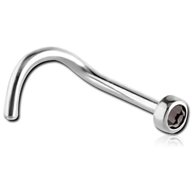 Black Diamond Swarovski Curved Nose Stud in Surgical Stainless Steel