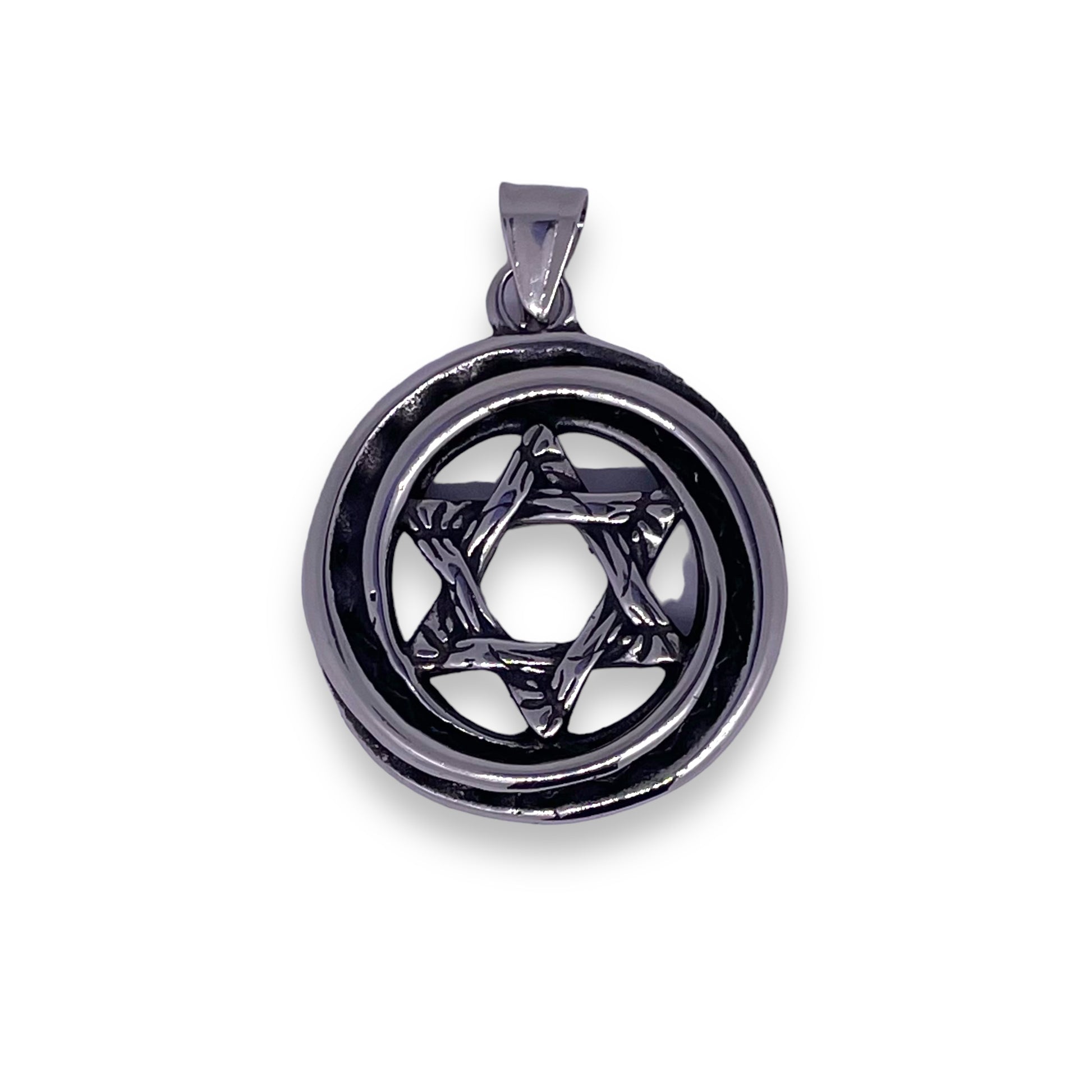 Star of David Circle Pendant in Surgical Stainless Steel