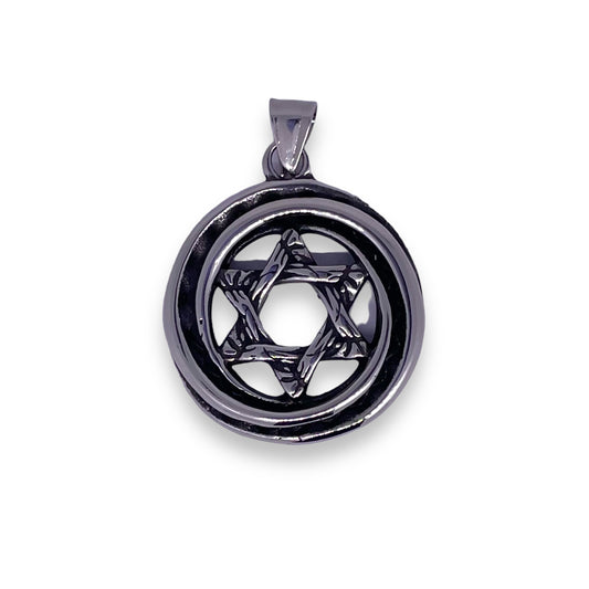 Star of David Circle Pendant in Surgical Stainless Steel