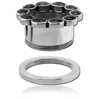 Black Cubic Zirconia Threaded Tunnels in Surgical Stainless Steel