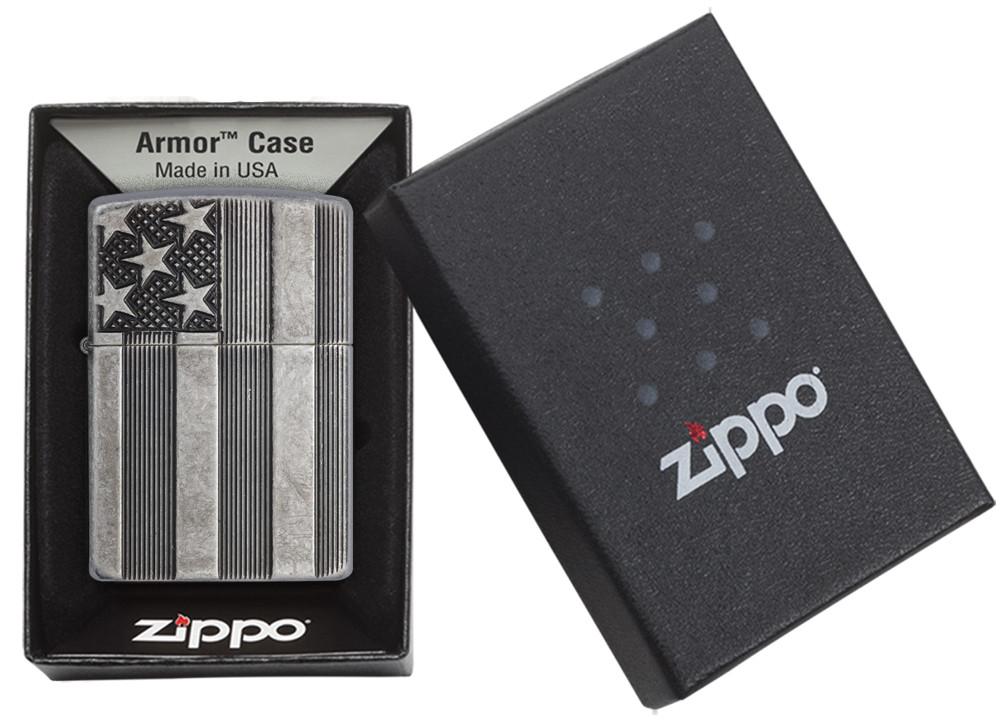 US Flag Armor Antique Silver Plated Zippo