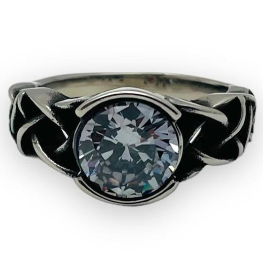 Celtic Love Knot Crystal Solitaire Ring
