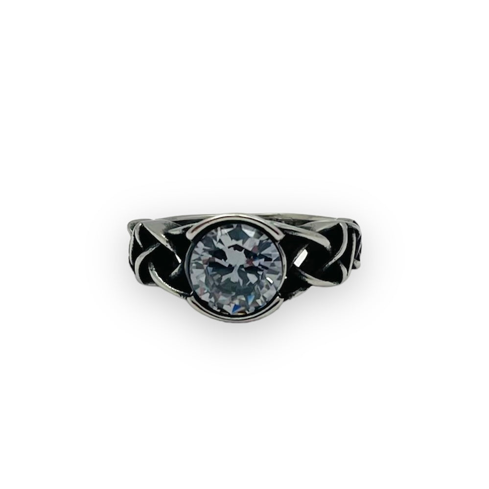 Celtic Love Knot Crystal Solitaire Ring