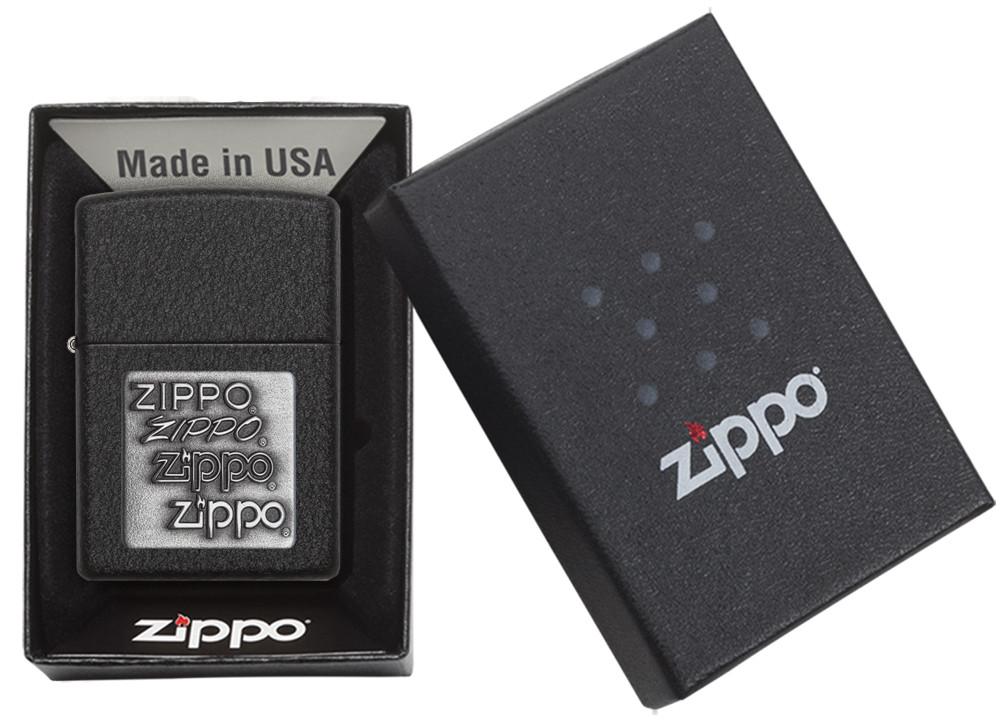 Black Crackle Silver Logo Zippo