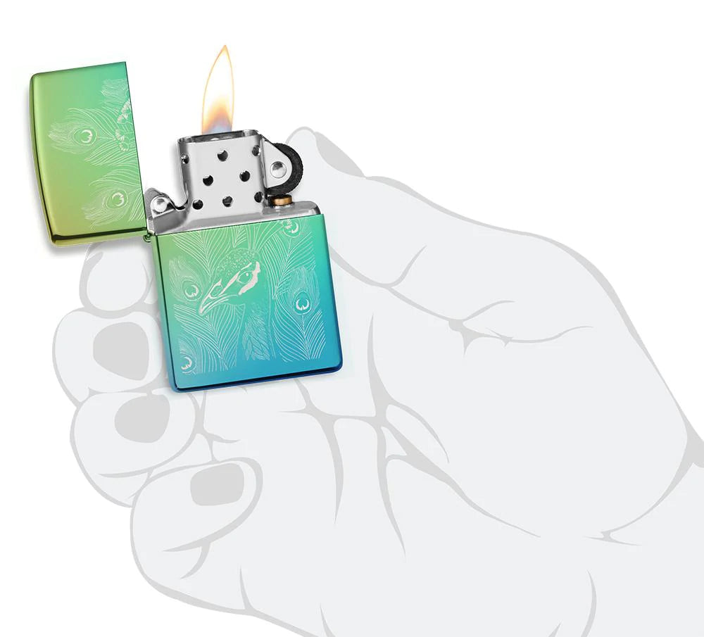 Regular High Polish Teal Peacock Zippo