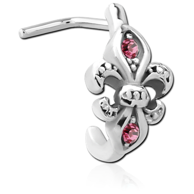 90° Fleur De Lis Rose Crystal Wrap Around Nose Stud in Surgical Stainless Steel