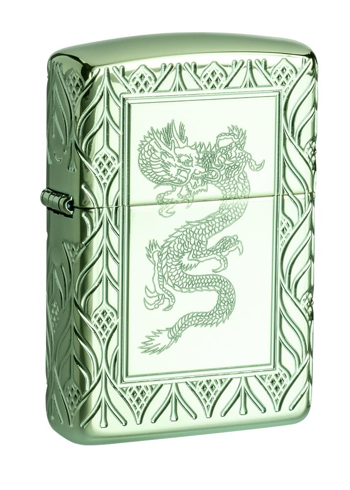 Armor High Polish Green Elegant Dragon Zippo