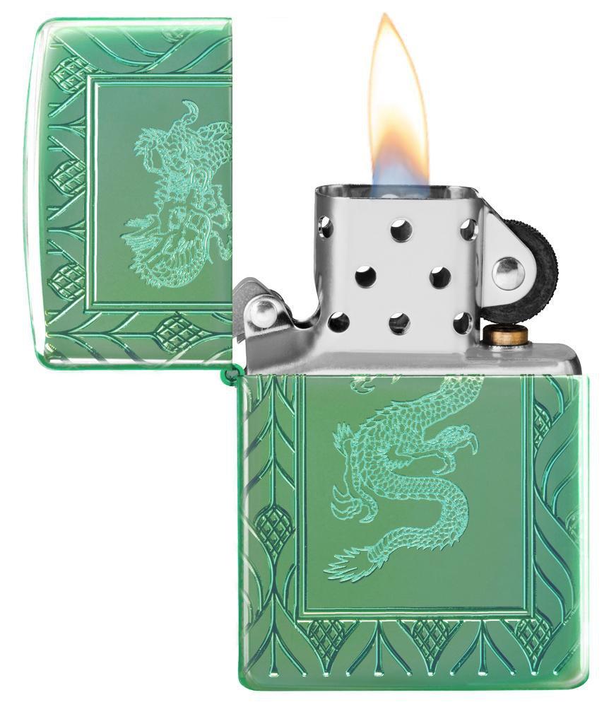 Armor High Polish Green Elegant Dragon Zippo