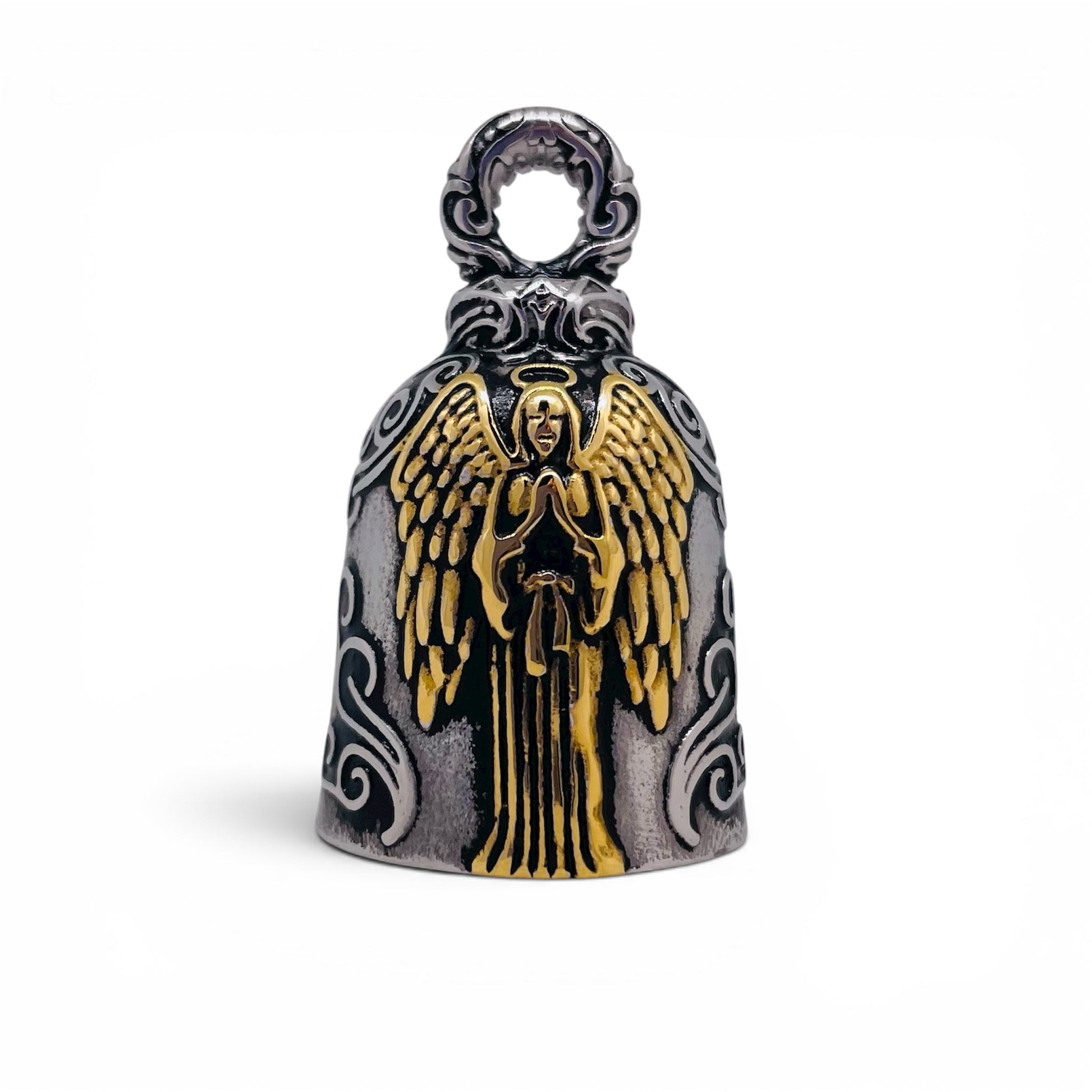 Bikers Bell Golden Halo Guardian Angel Gremlin Guardian Biker Bell in Stainless Steel