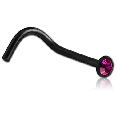 Black PVD Coated Swarovski Curved Nose Stud in Titanium