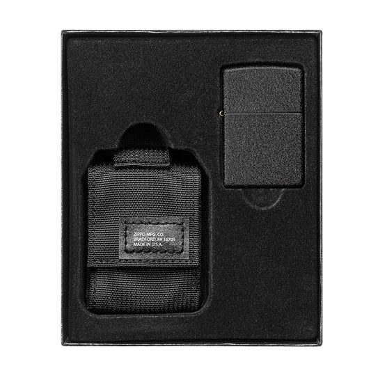 Black Zippo Tactical Pouch with Black Crackle Zippo