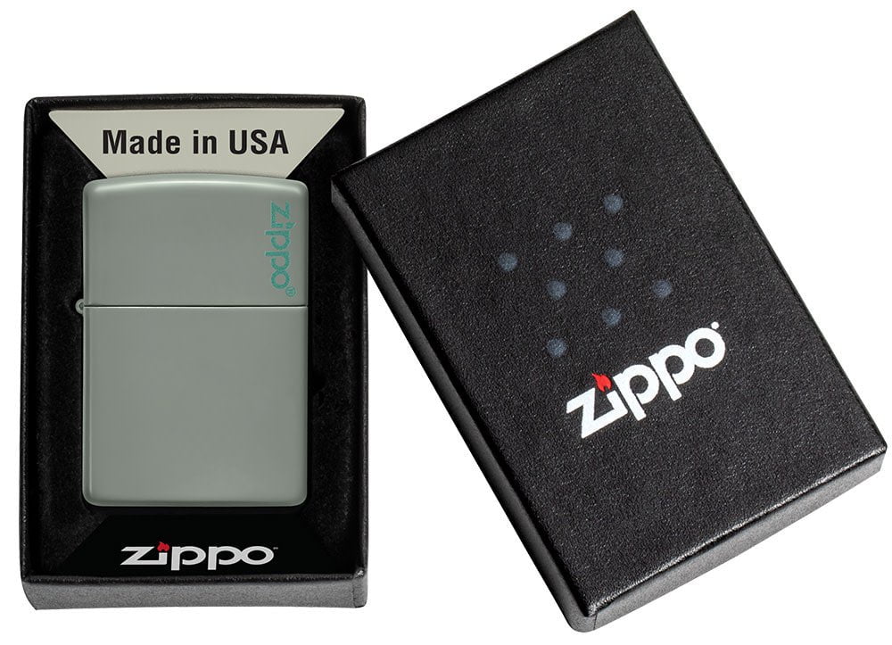 Classic Sage Green with Logo Zippo