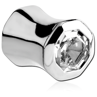 Flared Octagon Cubic Zirconia Tunnels in Surgical Stainless Steel