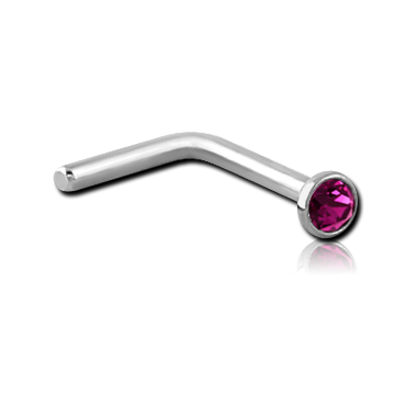 Fuchsia Swarovski 90° Nose Stud in Surgical Stainless Steel