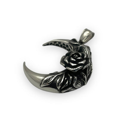 Floral Moon Pendant in Surgical Stainless Steel