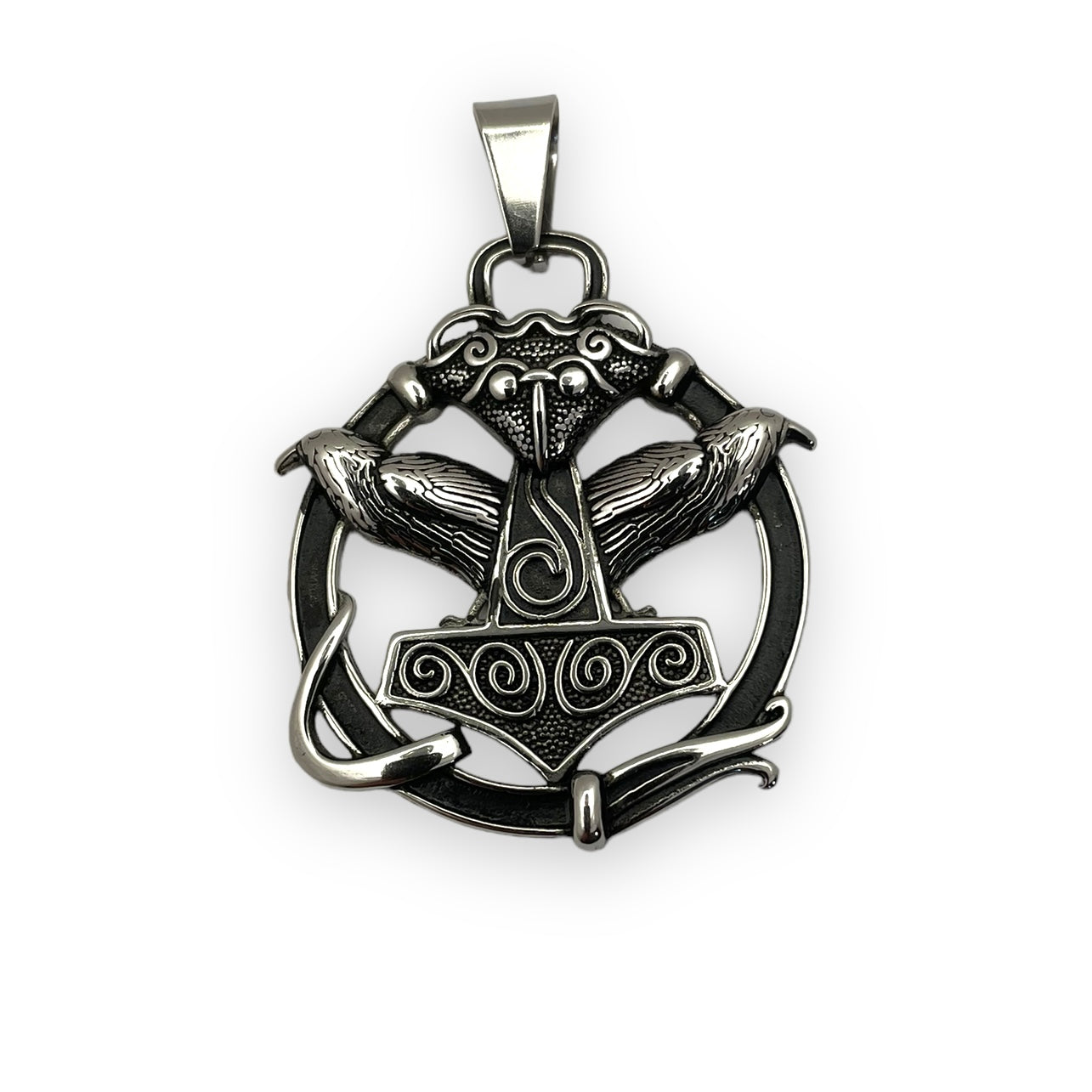 Hugin and Munin Mjölnir Pendant in Surgical Stainless Steel [02052