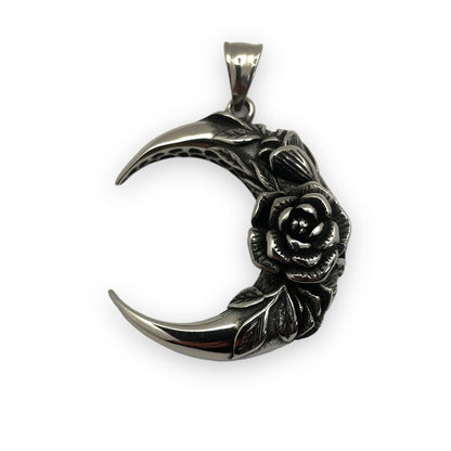 Floral Moon Pendant in Surgical Stainless Steel