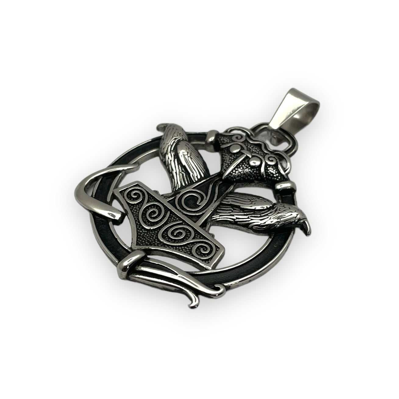 Hugin and Munin Mjölnir Pendant in Surgical Stainless Steel [02052