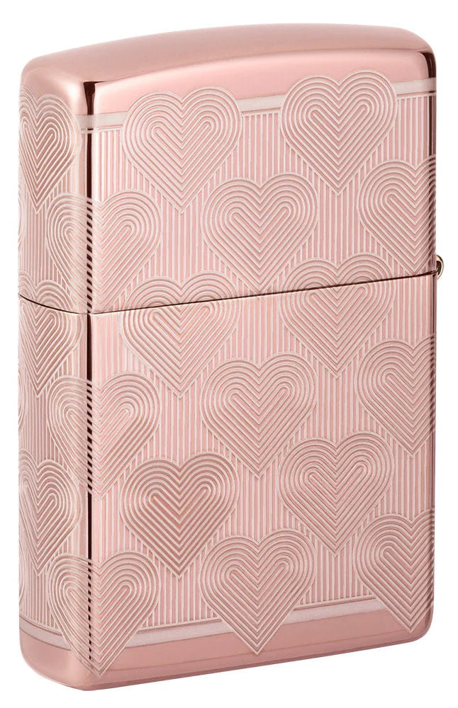 High Polish Rose Gold Hearts Zippo