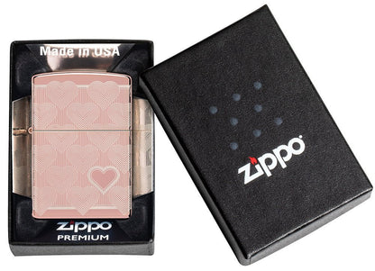 High Polish Rose Gold Hearts Zippo