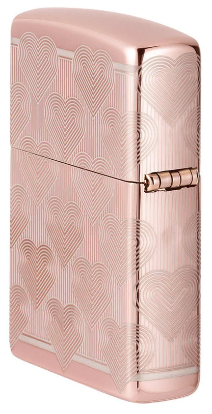 High Polish Rose Gold Hearts Zippo