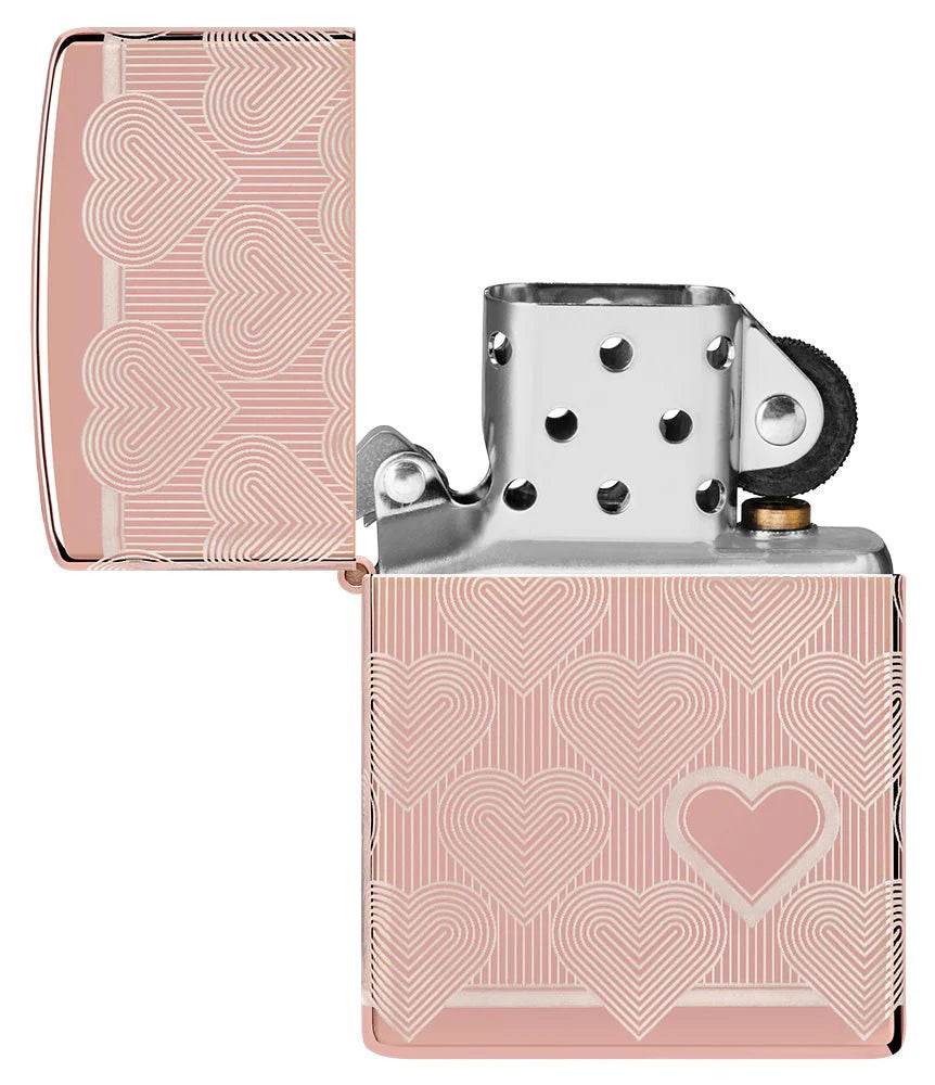 High Polish Rose Gold Hearts Zippo