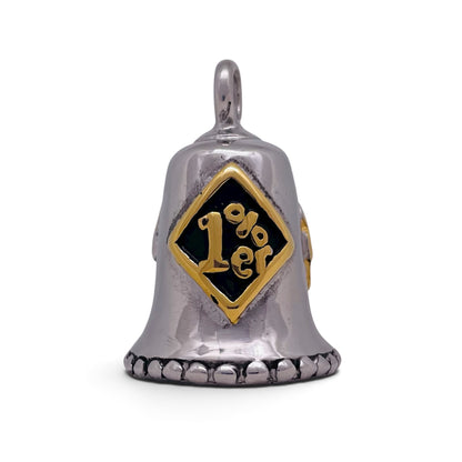 Gold One Percenter 1%er and Skull Gremlin Guardian Biker Bell in Stainless Steel