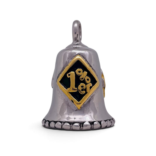 Gold One Percenter 1%er and Skull Gremlin Guardian Biker Bell in Stainless Steel