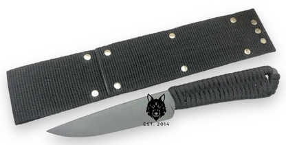 Medium Black Braided Tactical Knife & Sheath