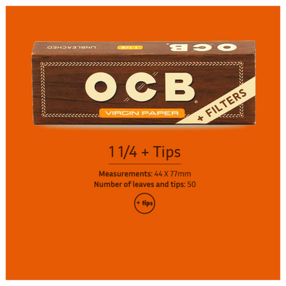 OCB Unbleached 1 and 1/4 Roling Papers with Filters