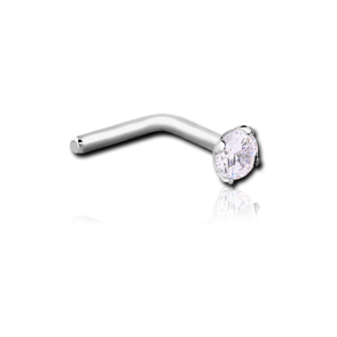 90° Prong Set Crystal Nose Stud in Surgical Stainless Steel 