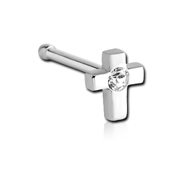 Crystal Cross Nose Bone in Surgical Stainless Steel