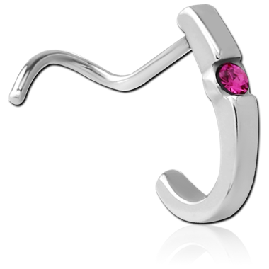 Fuchsia Curved Crystal Wrap Around Nose Stud in Surgical Stainless Steel