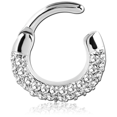 Crystal Round Hinged Septum Clicker in Surgical Stainless Steel