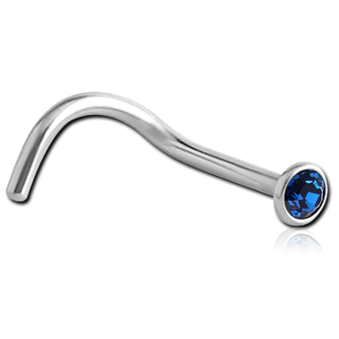 Capri Blue Swarovski Curved Nose Stud in Surgical Stainless Steel [02520]