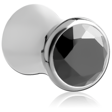 Double Flared Black Cubic Zirconia Plug in Surgical Stainless Steel