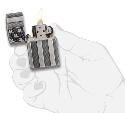 US Flag Armor Antique Silver Plated Zippo