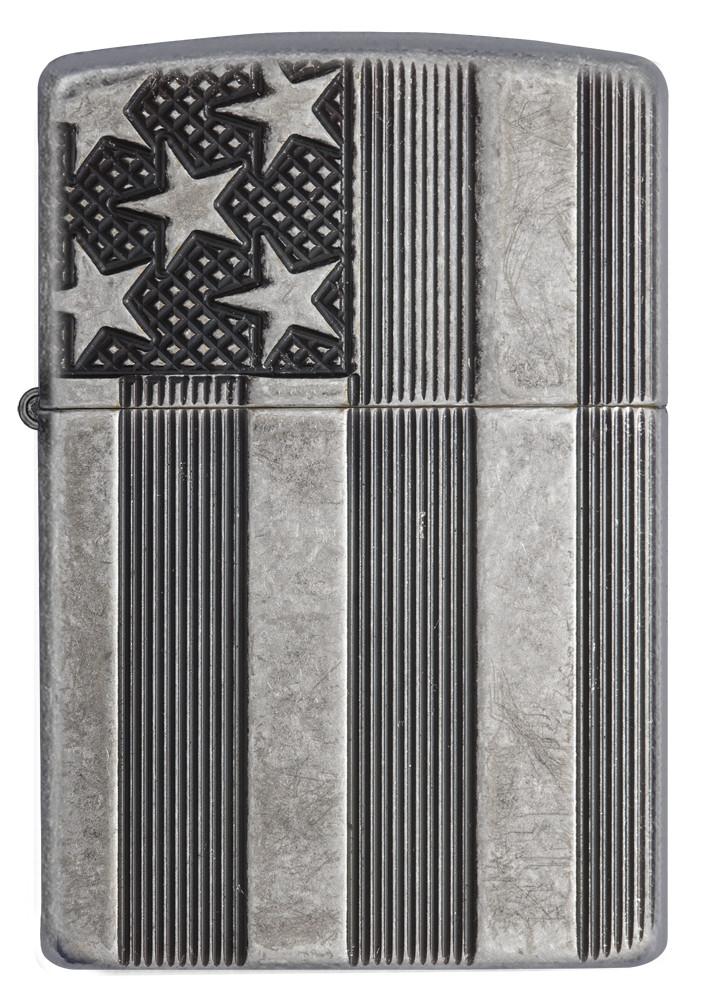 US Flag Armor Antique Silver Plated Zippo