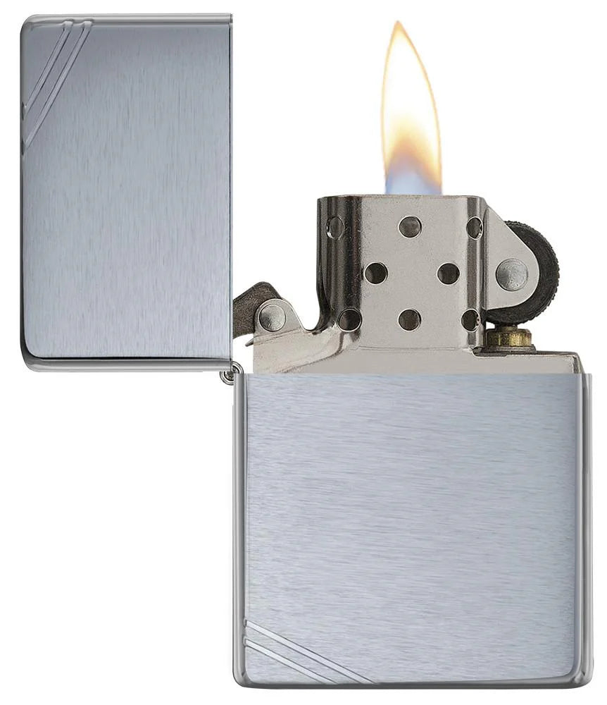 Vintage Brush Finish Chrome with Slashes Zippo