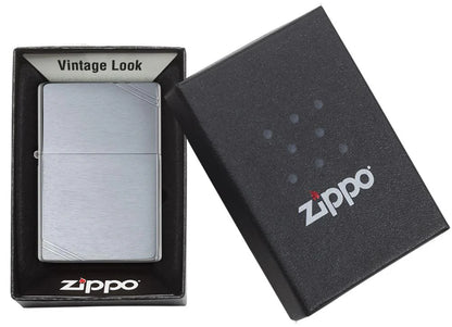 Vintage Brush Finish Chrome with Slashes Zippo