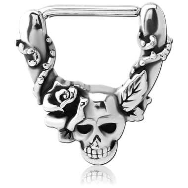 Skull with Flowers Nipple Piercing [0350] - Big Dog Steel Surgical Stainless Steel